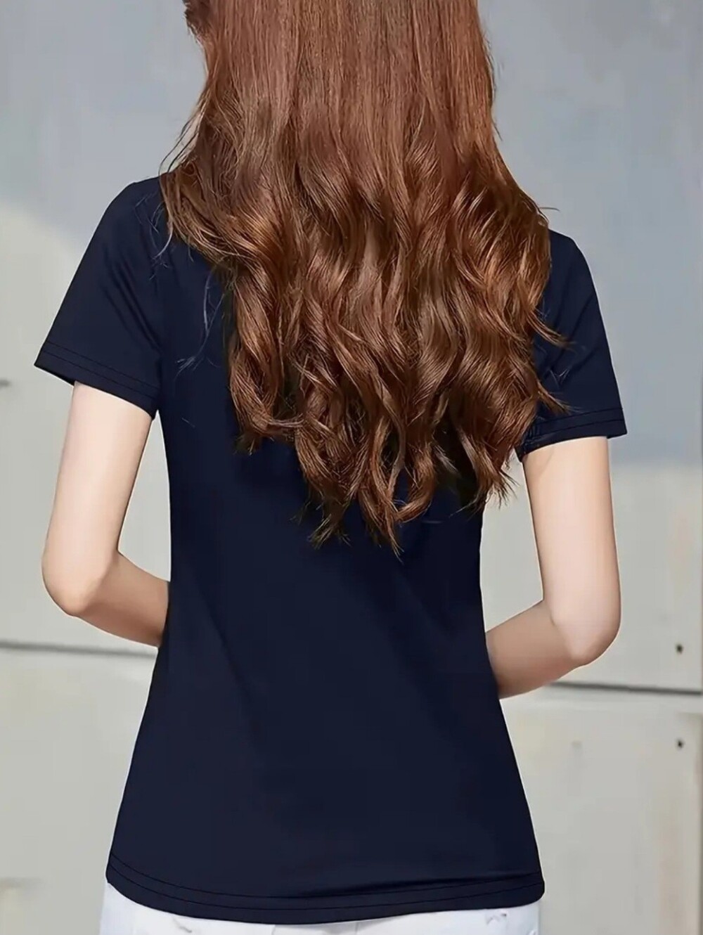 Classic Navy Polo Top with Plaid Trim - Picture 7 of 7